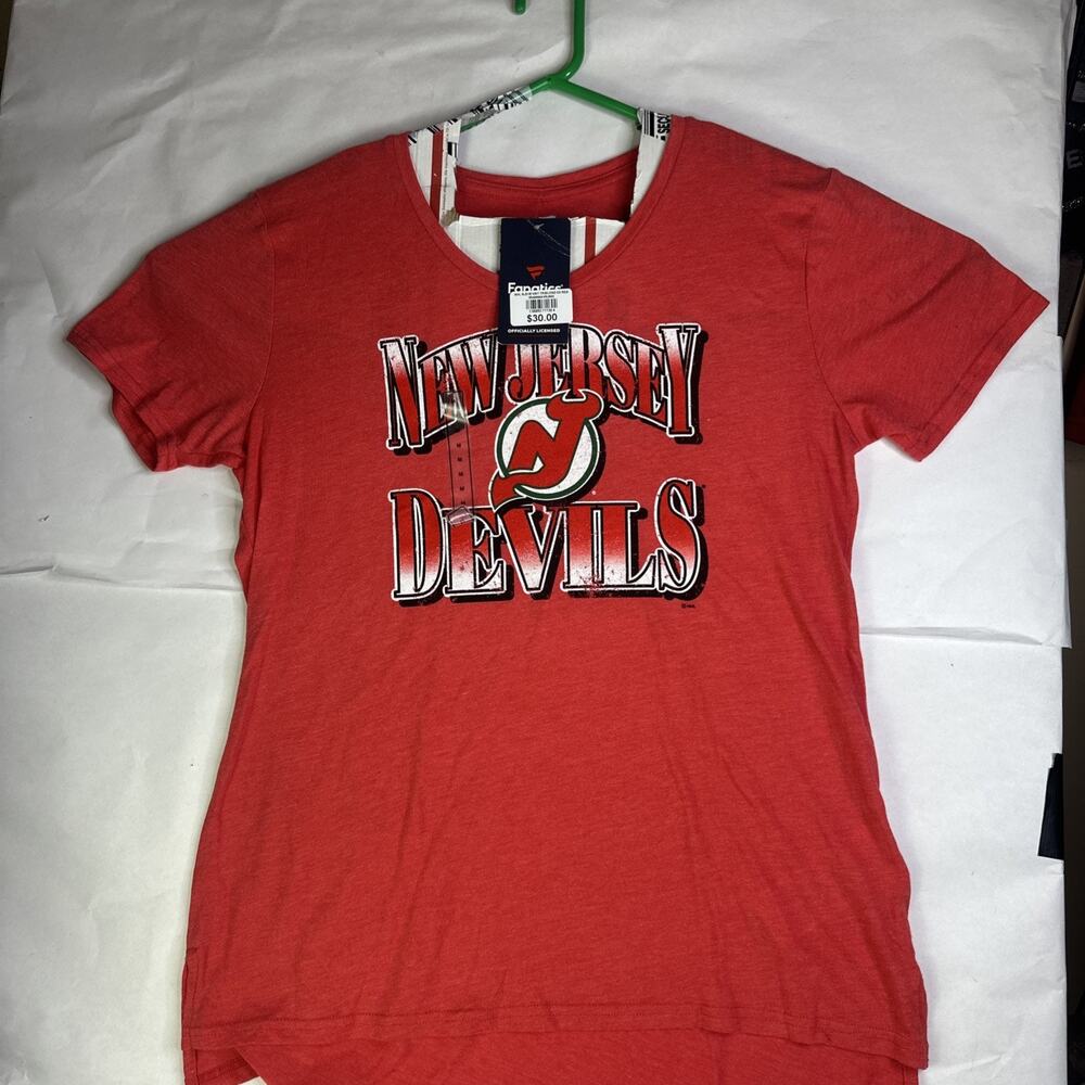 Fanatics Womens New Jersey Devils Crash The Net Tri Blend T Shirt MEDIUM $30